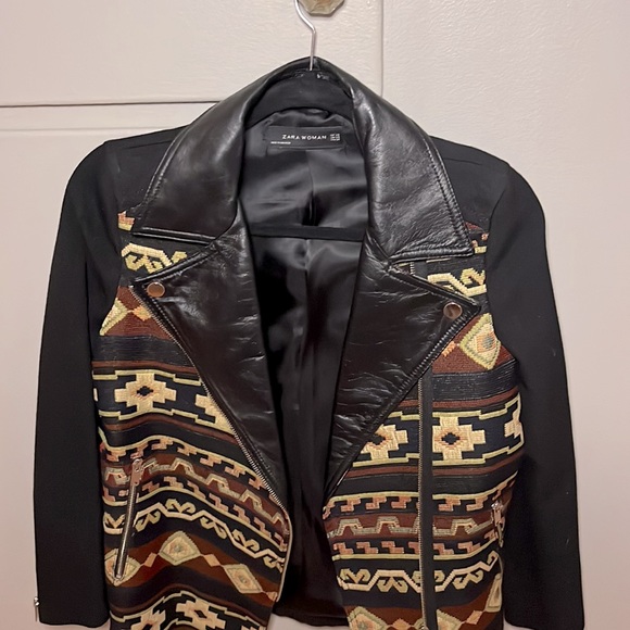 Zara Aztec Leather Wool Jacket - Picture 5 of 6